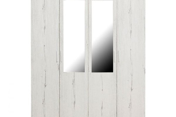 Dulap CORINNE, oglinzi, 4 usi, 4 rafturi, bara de haine, alb Elvetia, 160x50x188 cm