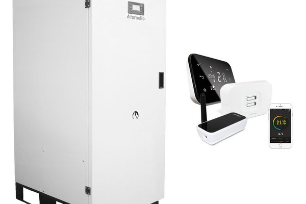 Pachet control de la distanta Centrala termica pe peleti Fornello GT 30 Standard, echipata cu pompa circulatie Wilo, vas expansiune, manometru si termostat Wi-Fi Salus IT 500
