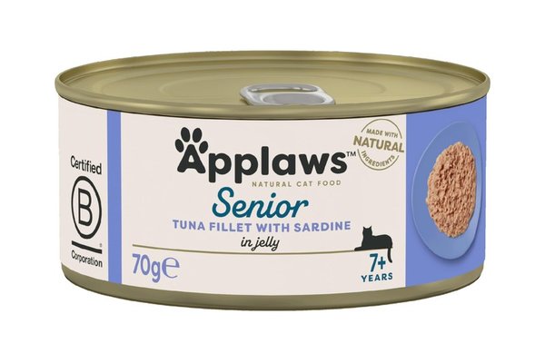 Applaws Senior Tuna Fillet with Sardine, 70 g, conserva pentru pisici