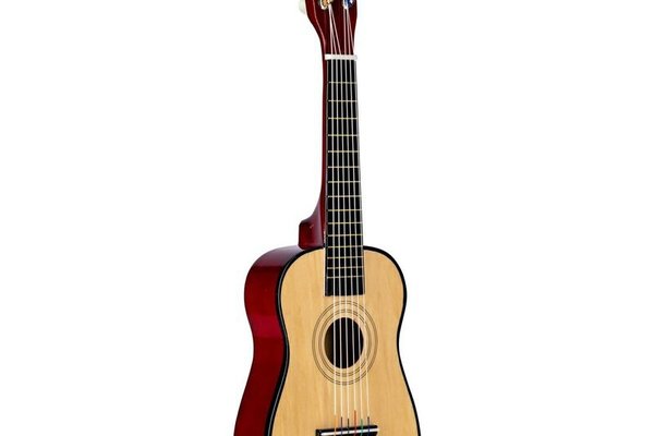 Chitara din lemn, Free2Play, Cu 6 corzi metalice, Dezvolta abilitatile motorii, Stimuleaza auzul si atentia auditiva, 59 cm, 3 ani+, Brown
