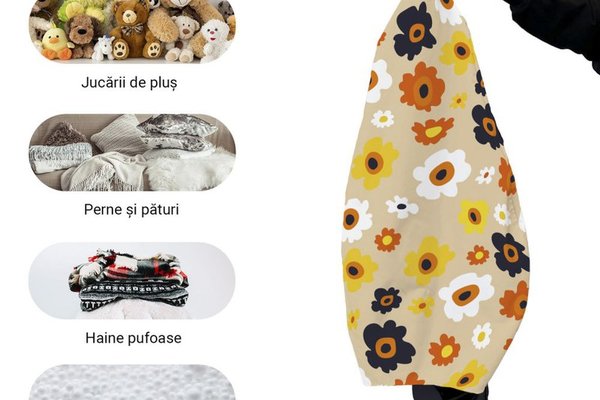 Husa pentru fotoliu Puf Bean Bag Para L, model Daisy pe fundal bej, fara umplutura