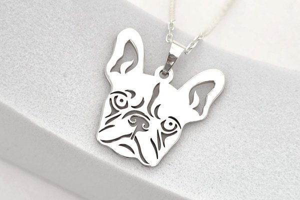 Lantisor personalizat cu pandantiv bulldog francez - 18 mm - Argint 925
