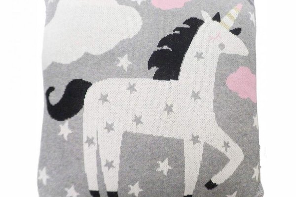 Perna decor bumbac Unicorn Gri Roz