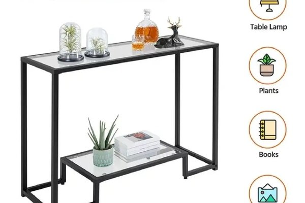 Consola Daria din sticla si metal negru, 100 cm