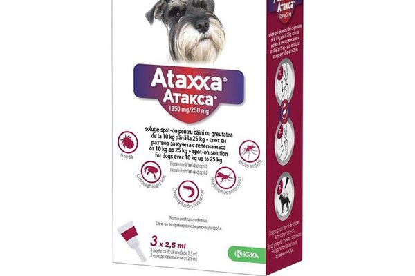 Ataxxa Dog, pipete antiparazitare pentru caini medii 10-25 kg, 3 pipete