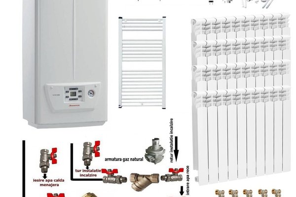 Pachet apartament cu 3 camere, centrala termica pe gaz in condensare IMMERGAS VICTRIX OMNIA 25, kit evacuare inclus, calorifere aluminiu, kit armaturi centrala, robineti calorifere