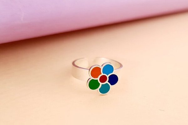 Inel Floare multicolora - Decorat cu email - Argint 925 - Model reglabil