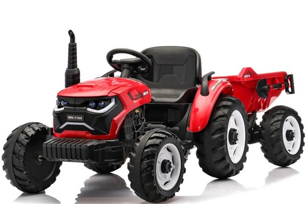 Tractoras electric Kinderauto 1804 cu remorca basculabila, 90W, 12V, rosu