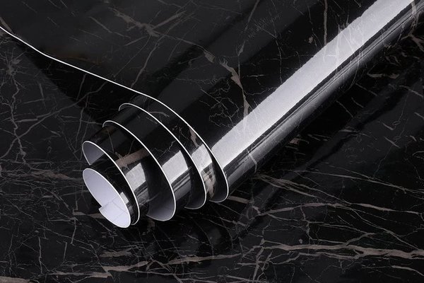 Set 2 X Autocolant Marmura NEGRU CU ALB 60 x 200 Autoadeziv Rezistent pentru Mobila