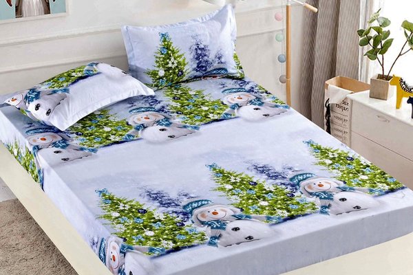 Husa de Pat cu Elastic din Bumbac Finet + 2 Fete de Perna, Christmas Collections 180 x 200 cm