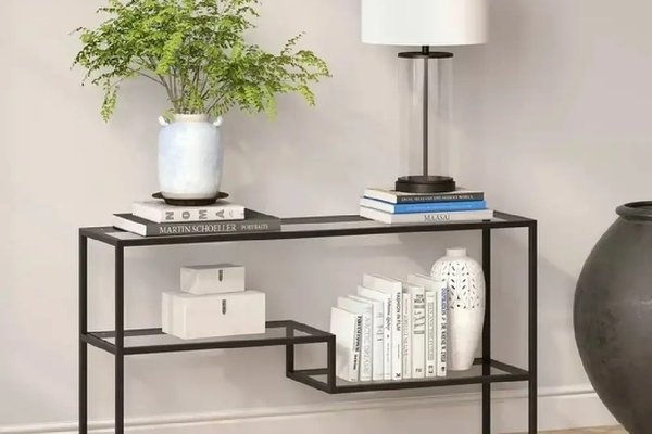 Consola Benito din metal si sticla culoare negru 120 cm
