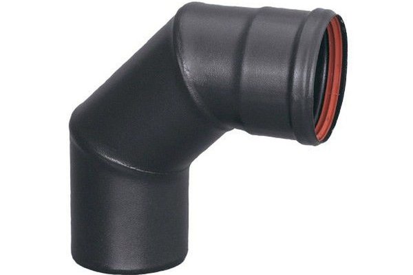 Cot pentru evacuare gaze arse, Fornello, otel negru pentru centrale si termoseminee pe peleti, diametru 80 mm, etansare cu garnitura, 90 grade