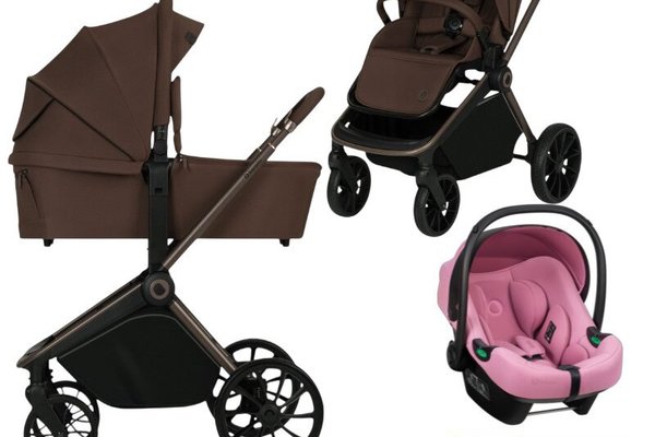 Carucior 3 in 1 Lionelo Mika Plus Roz cu scoica auto ADAC, Reversibil si Ventilatie 3D