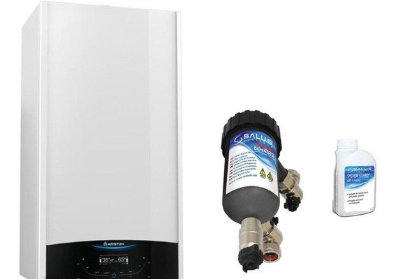 Centrala termica Ariston Genus One+ 24 EU, 24 kW, in condensare, cu kit de evacuare si filtru antimagnetita Salus MD22A