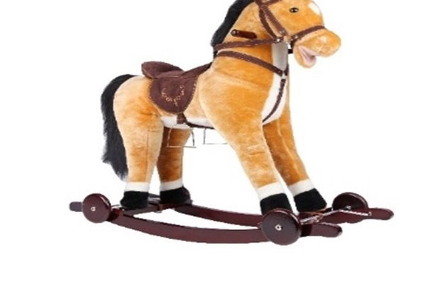 Calut balansoar pentru copii Novokids Rocking Horse XXL CremAlb din plus, cu roti, platforma detasabila, functie trotineta fara pedale, dimensiuni 85x37x77 cm, greutate suportata 50 kg