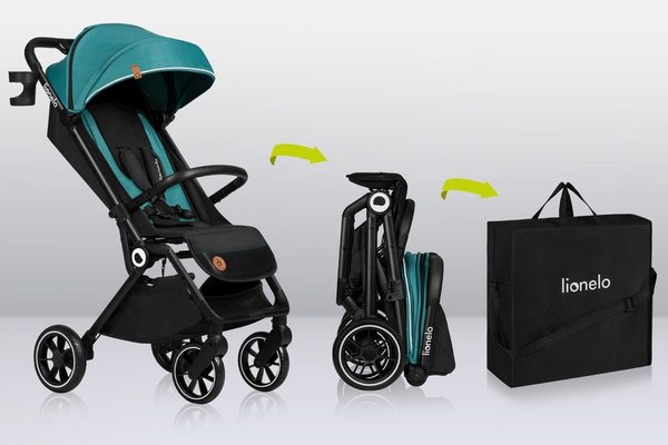 Carucior sport Lionelo Cloe, Cu accesorii, Cadru din aluminiu, Sarcina maxim 22 kg, Usor, Pliere compacta pentru avion, cu o singura mana, Ideal pentru toate tipurile de suprafete, 6 luni+ verde smarald