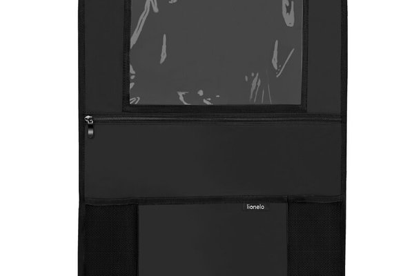 Organizator auto, Lionelo, Cu 5 buzunare de diferite dimensiuni, Cu buzunar pentru tableta, Montare cu clema, Piele ecologica, Impermeabila, Negru