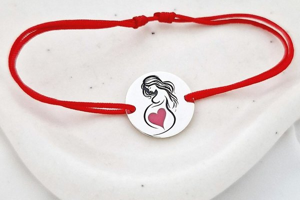 Bratara Personalizata Viitoare Mamica cu Inimioara Roz - Argint 925 si Snur Reglabil