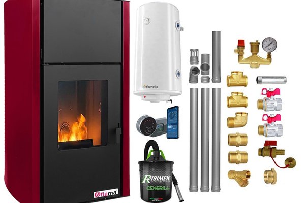 Pachet complet pentru incalzire - Termosemineu pe peleti Fornello Fiama Confort 25 kw Bordeaux