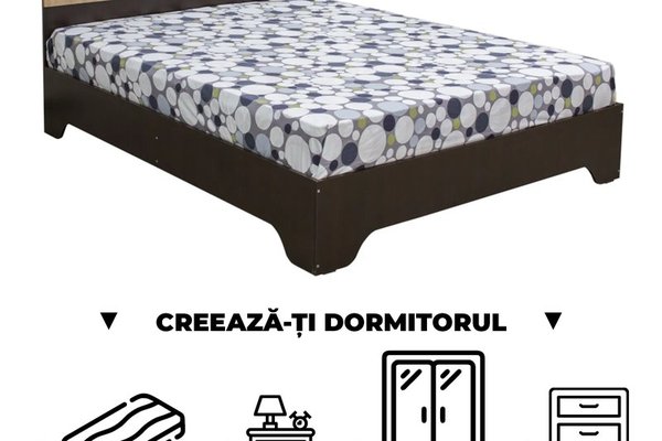 Creeaza-ti Dormitorul ALMA, sonoma inchis + sonoma deschis, de la Pat cu picioare Alma 160x200 cm, adauga Saltea, Noptiere, Comoda, Dulap