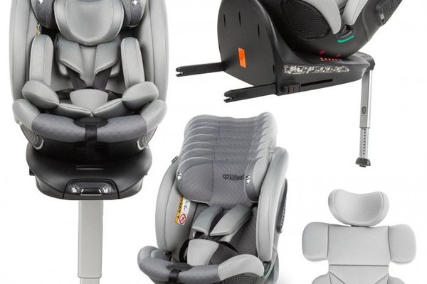 Scaun auto Kidwell GoCar Gri cu isofix, grupa 40-135 cm, i-Size, omologare R129, rotativ 360, protectie laterala ASP