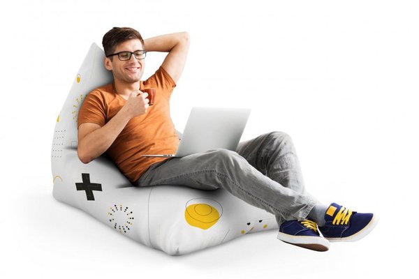 Fotoliu Puf Bean Bag tip Lounge Memphis alb cu galben