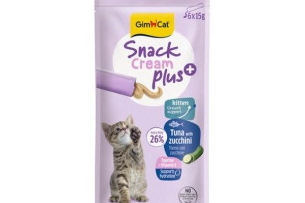 GimCat Snack Cream Plus+ pentru Pisici Junioare, Ton si Zucchini, 6 x 15 g