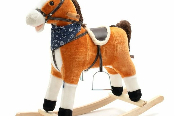 Balansoar Interactiv Baby Mix Zeus Tip Calut cu Melodii si Esarfa, Pana la 25 kg, Alimentare cu Baterii, Lemn, 12 luni+, Brown