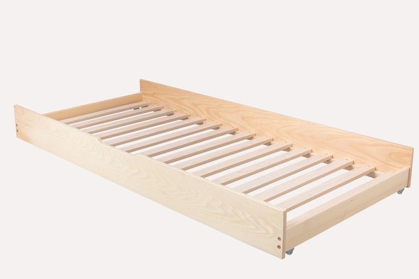 Pat pentru copii casuta montessori, Little Amy, Stillwood Cottage, balustrade cu bare rotunde, Natur, 70x140 cm