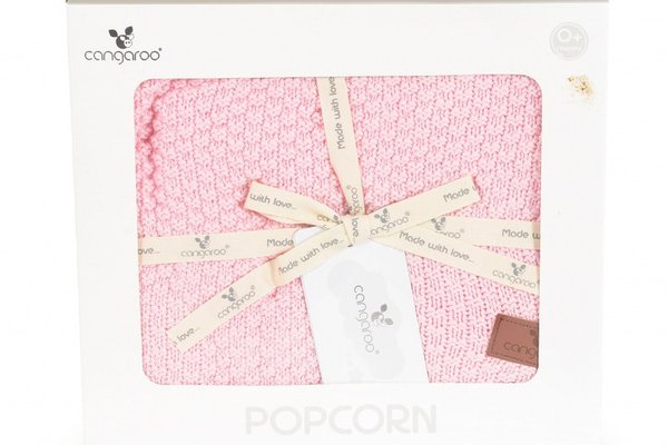 Paturica tricotata din bumbac si fibre bambus 80x100 cm Cangaroo Popcorn Pink