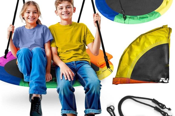 Leagan tip cuib pentru copii Neo-Sport 6 Multicolor 100cm, Perna atasata cu Velcro inclusa, Cadru din otel, material impermeabil 600D PE Oxford, greutate suportata 150kg