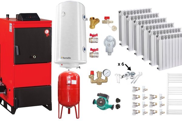 Pachet Completo Centrala Fiama D2-60 70 kW cu Ventilator si Automatizare, Calorifere Aluminiu Fornello Alvo, Boiler Termoelectric, Pompa si Accesorii