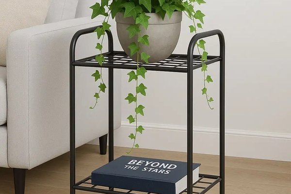 Etajera metal pentru flori 2 rafturi Decor Homs 33 x 60 x 31 cm, negru
