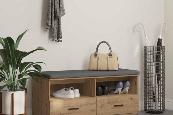 Banca de hol cu perna si 2 sertare, stejar artizanal, 100 x 38 x 46 cm