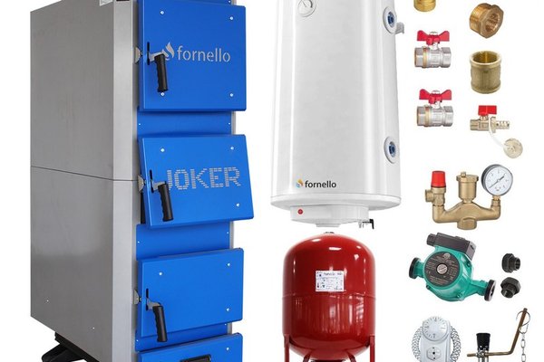 Centrala pe combustibil solid Fornello Joker 42 kW cu Boiler si Accesorii de Montaj