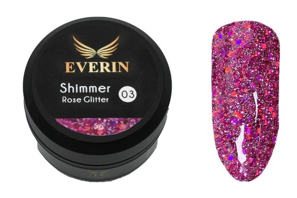 Gel Color Shimmer Rose Glitter EVERIN 5ml – 03 | Gel Roz Intens cu Sclipici Holografic pentru Manichiură Profesională