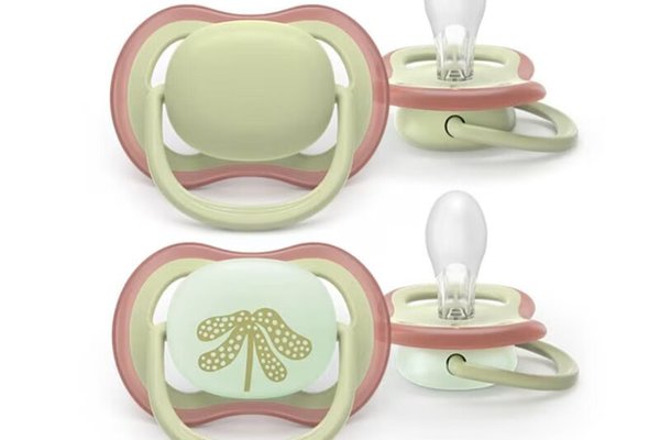Set 2 suzete Philips Avent Ultra Air Night, Ortodontice, Fara BPA, Cu aerisire eficienta, 6-18 luni, Design Fistic/Rosu