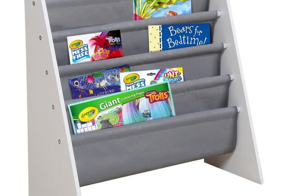 Organizator copii Ginger Home WhiteGrey cu rafturi pentru carti si reviste,material MDFtextil,potrivit pentru camera de zi, birou, centre pentru copii si gradinite ,dimensiune 62,7x28x60cm