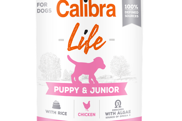 Hrana umeda pentru caini Calibra Dog Life Puppy & Junior cu Pui si Orez, 400 g