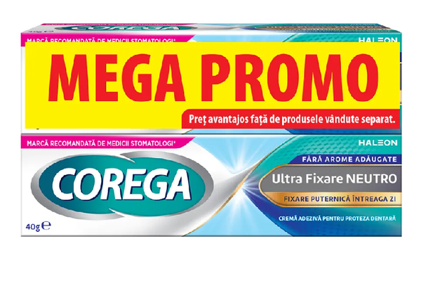 Pachet Crema adeziva pentru proteza dentara Neutro Corega, 2*40 g, Haleon