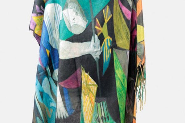 Esarfa din cashmere cu fir de lurex, design suprarealist inspirat de Picasso