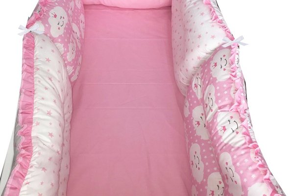 Set 6 aparatori protectii laterale patut 140x70 cm Roz-norisori-stelute