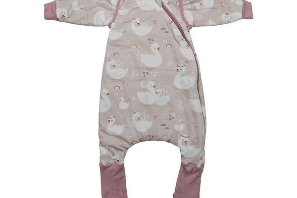 Sac de dormit Bebe Stars cu maneci detasabile, 70 cm, 2.5 Tog, pentru iarna, din bumbac Oeko-Tex, model Swan