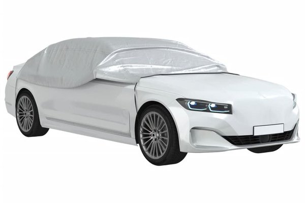 Husa auto partiala XL din PEVA, argintie, cu 4 carlige