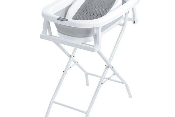 Cadita pliabila cu suport, Primabobo, Milo, Cu sezlong de baie, Cu termometru electronic, Cu dop de scurgere, Cu accesorii, Antiderapanta, Conform cu EN71, Gri