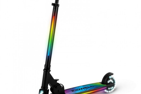Trotineta Kidwell Mido Black 3 in 1 pentru copii, pliabila, reglabila, cu 2 roti si LED, 5 ani+, suport pana la 100 kg