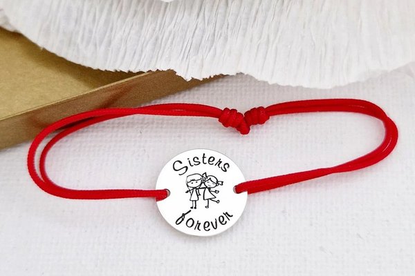 Bratara personalizata Sisters Forever din Argint 925 cu snur reglabil