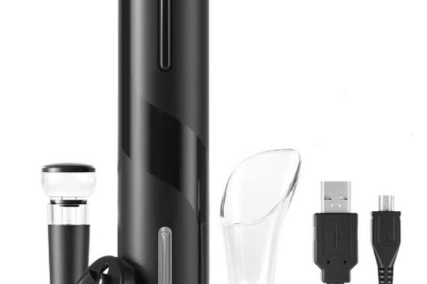Set tirbuson electric si accesoriu taiere sigiliu NEGRU