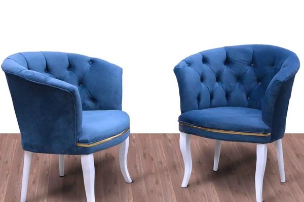 Set fotoliu Milano, albastru, picioare albe, Homs