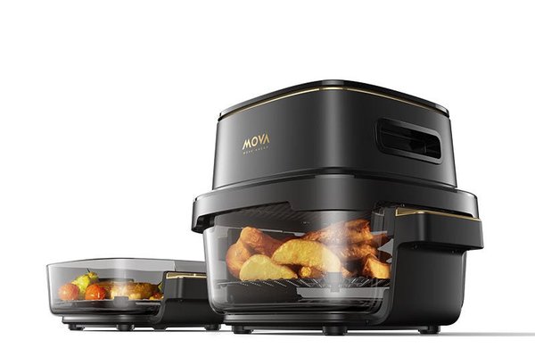Friteuza cu aer cald MOVA AeroGlass AF20 Pro 4L + 2.5L, 1700W, 8 programe presetate